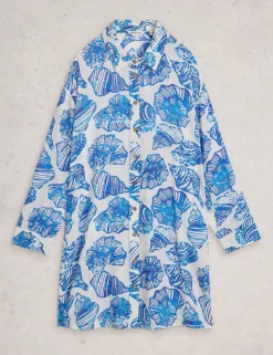Shell Print Beach Cover Up Shirt