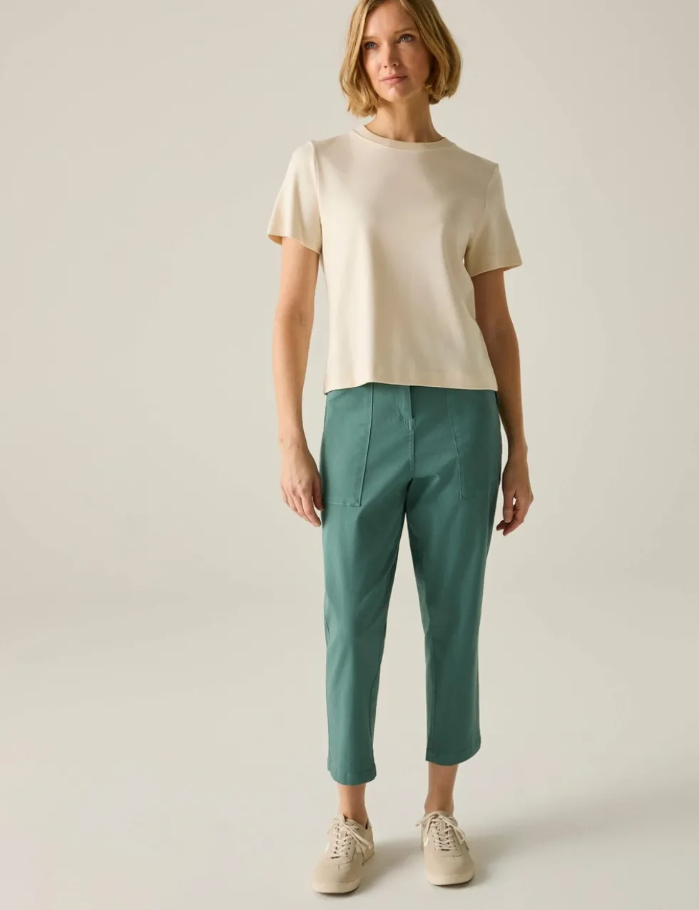 Shorebella Cotton Blend Straight Leg Cropped Trousers