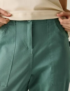 Shorebella Cotton Blend Straight Leg Cropped Trousers
