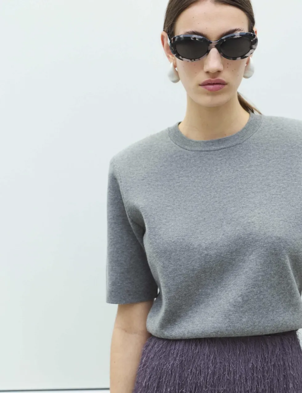 Shoulder Pad Knitted Top with Wool