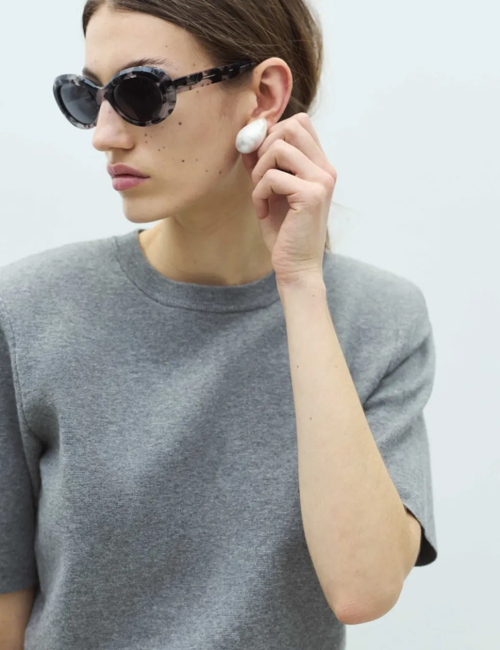 Shoulder Pad Knitted Top with Wool