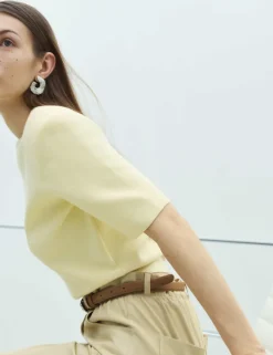 Shoulder Pad Knitted Top with Wool