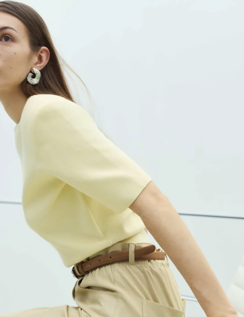 Shoulder Pad Knitted Top with Wool