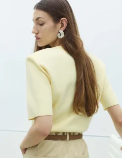 Shoulder Pad Knitted Top with Wool