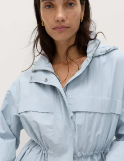 Shower Resistant Lightweight Hooded Longline Utility Parka