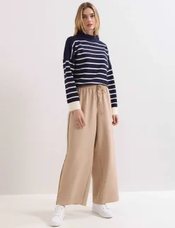 Side Stripe Drawstring Wide Leg Trousers