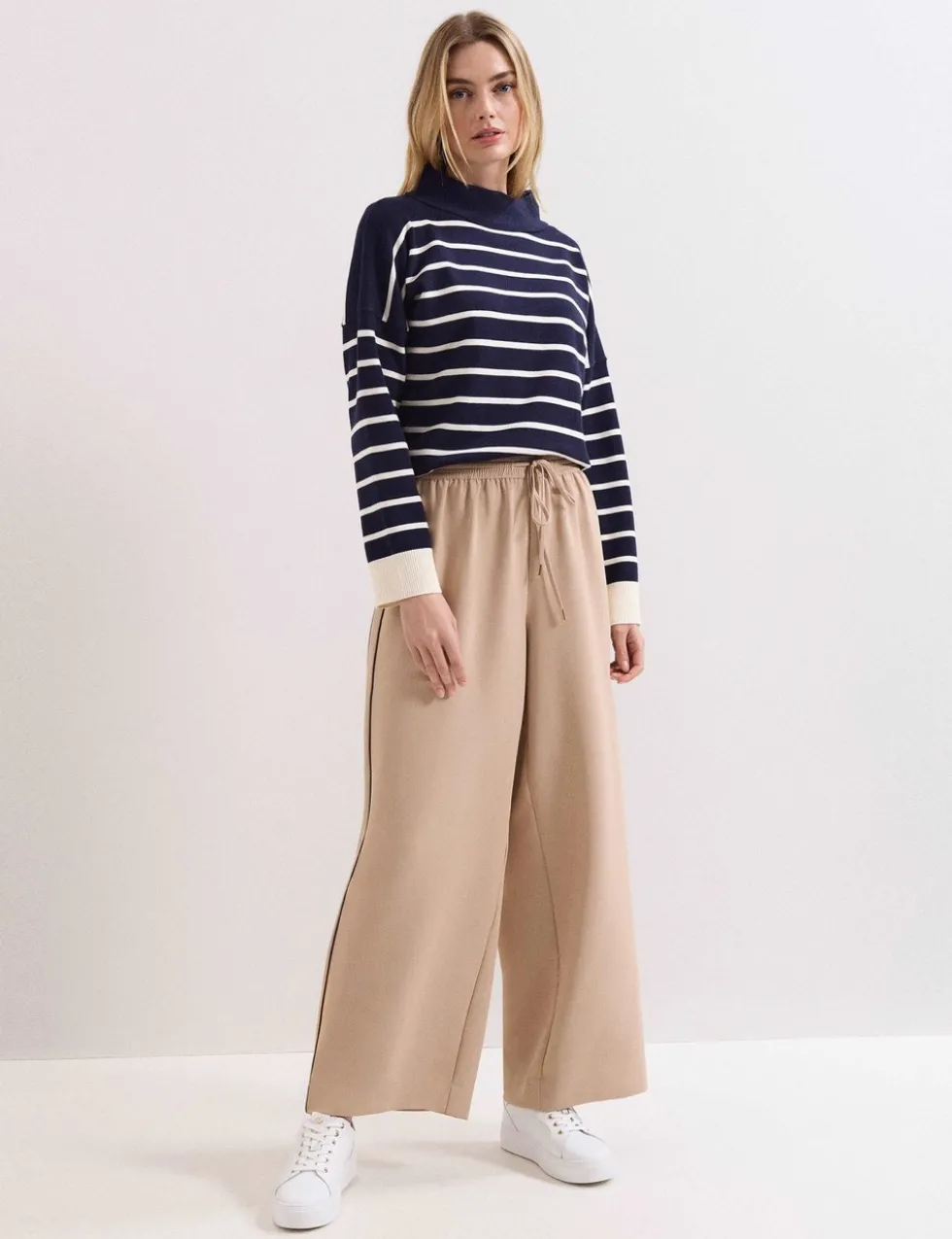 Side Stripe Drawstring Wide Leg Trousers