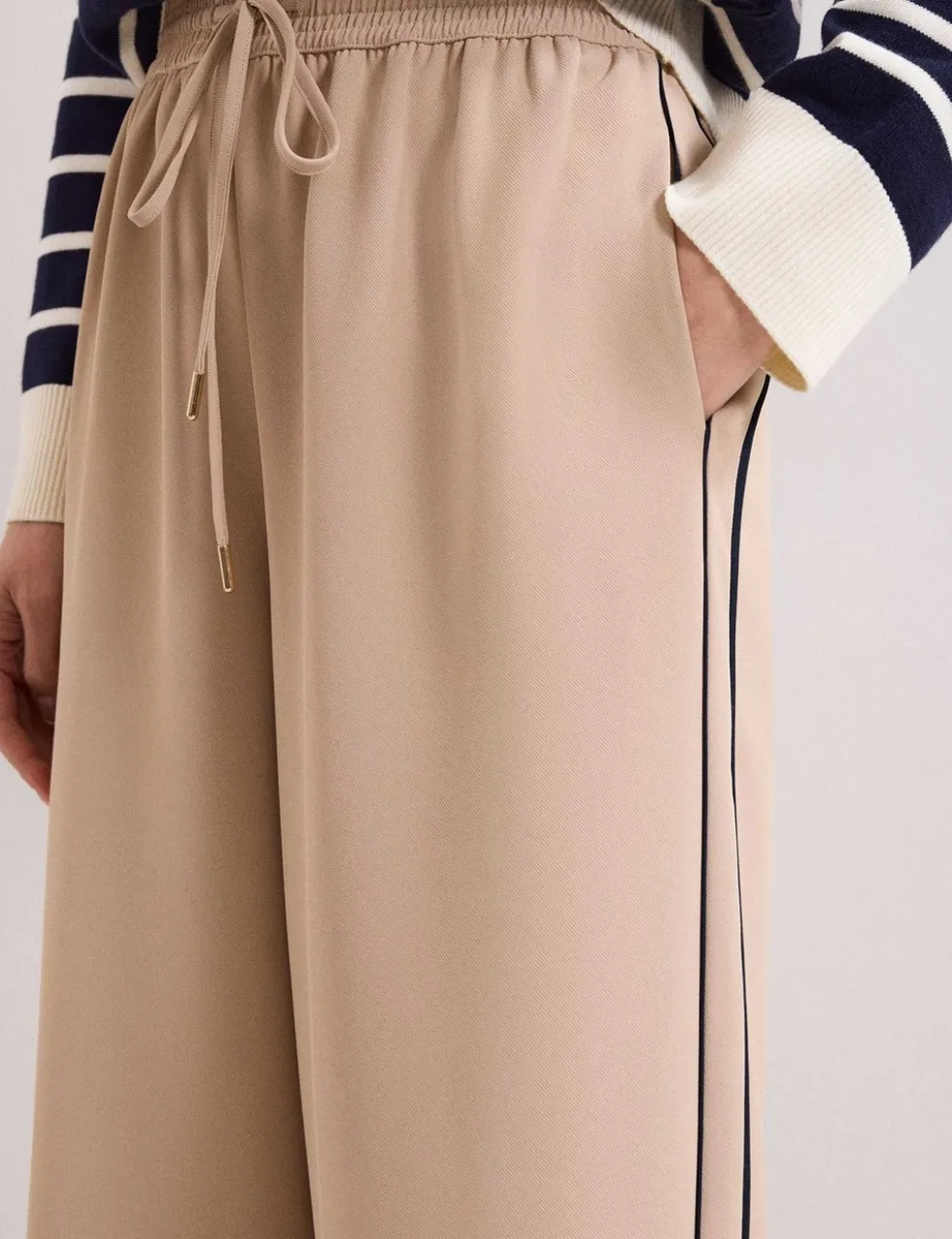 Side Stripe Drawstring Wide Leg Trousers