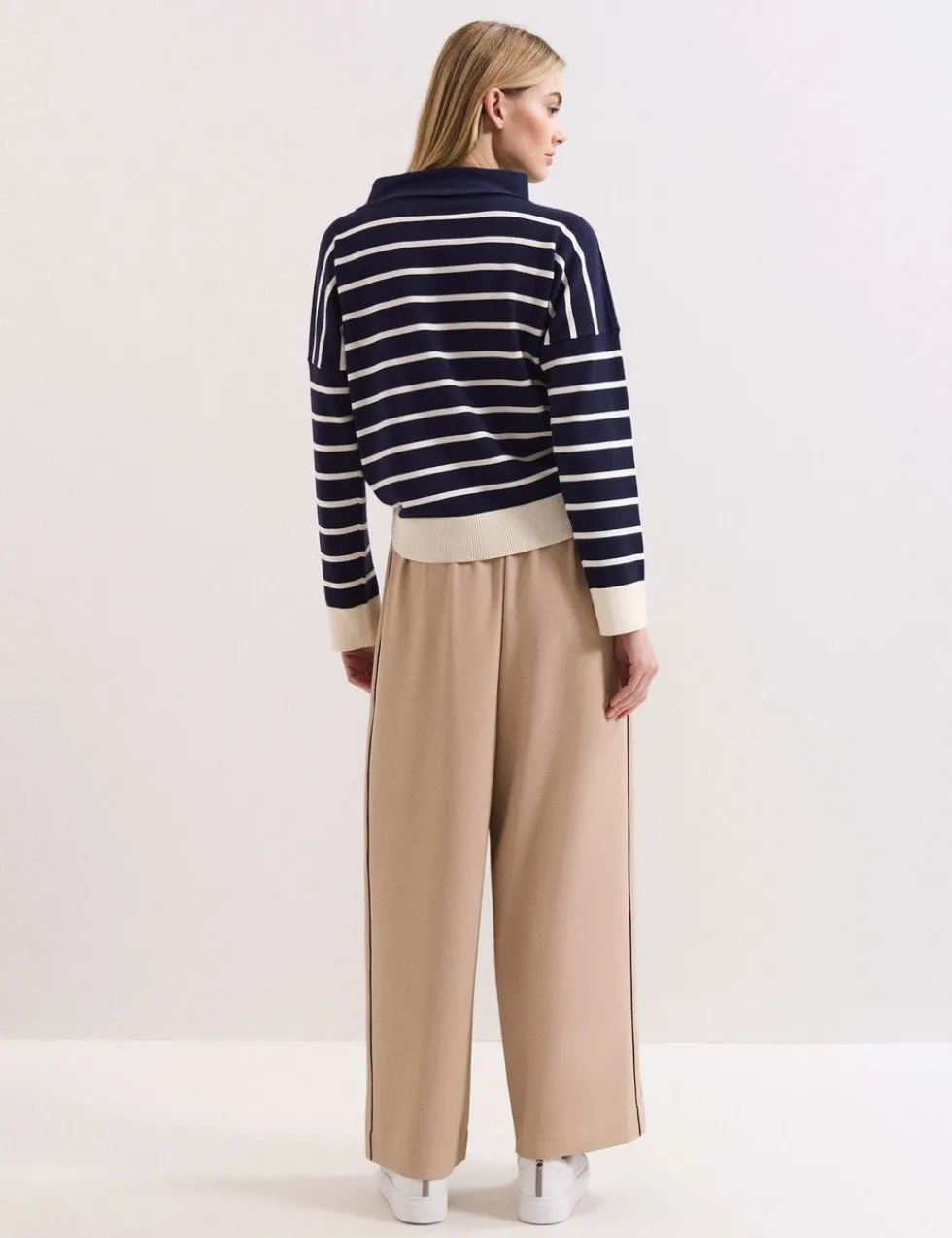 Side Stripe Drawstring Wide Leg Trousers
