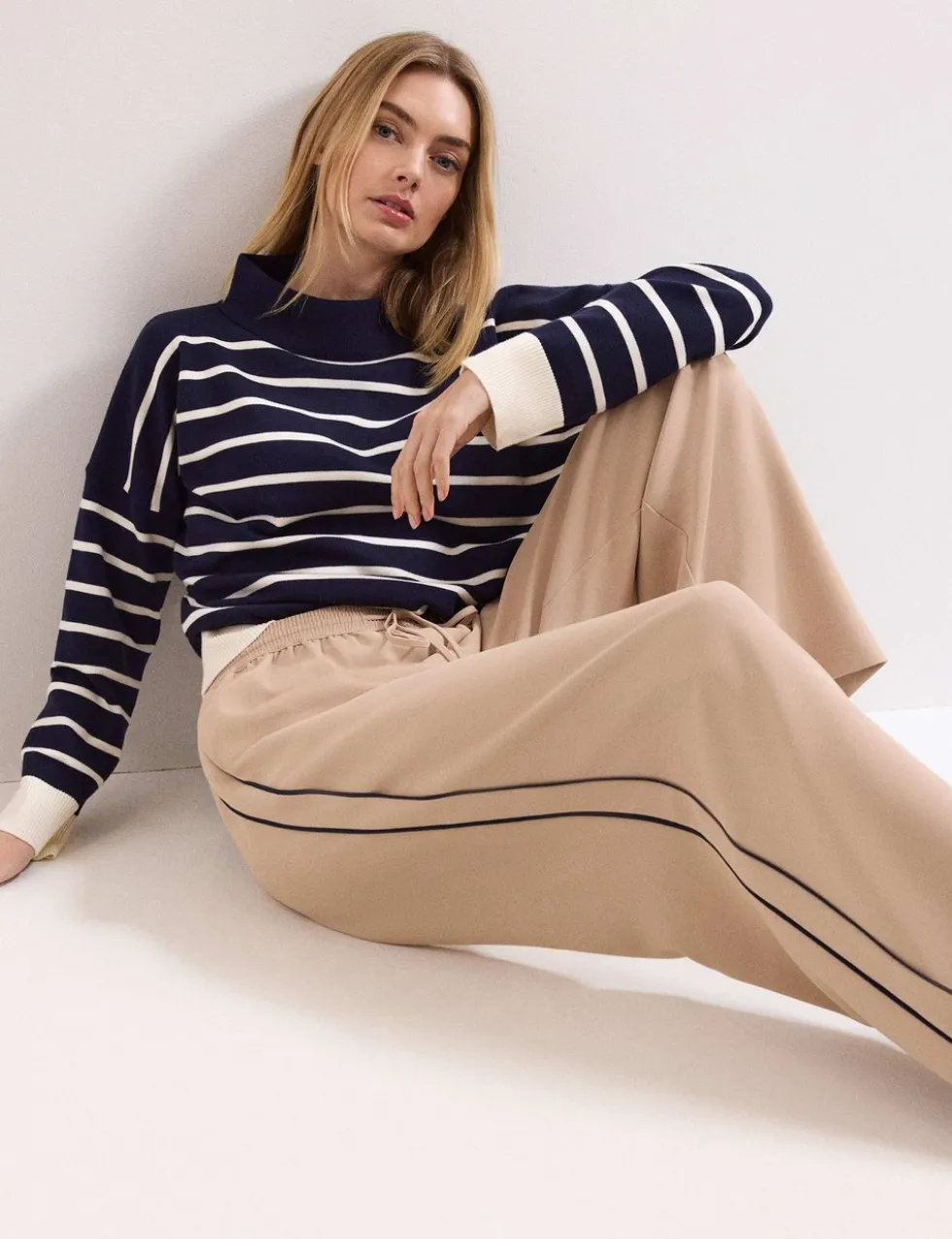 Side Stripe Drawstring Wide Leg Trousers