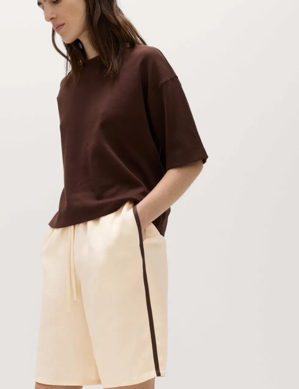 Side Stripe Longline Shorts with Linen