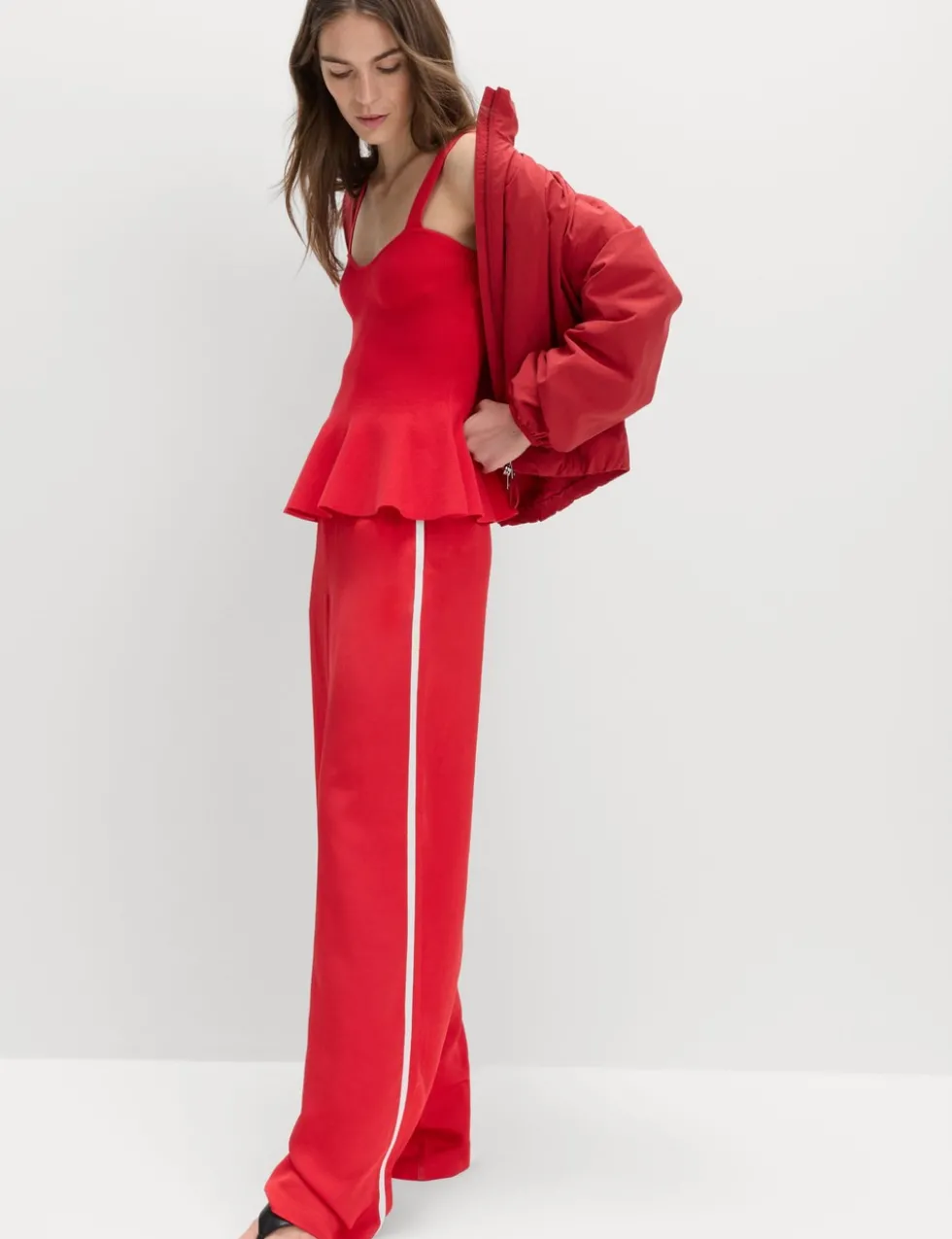 Side Stripe Wide Leg Trousers with Linen