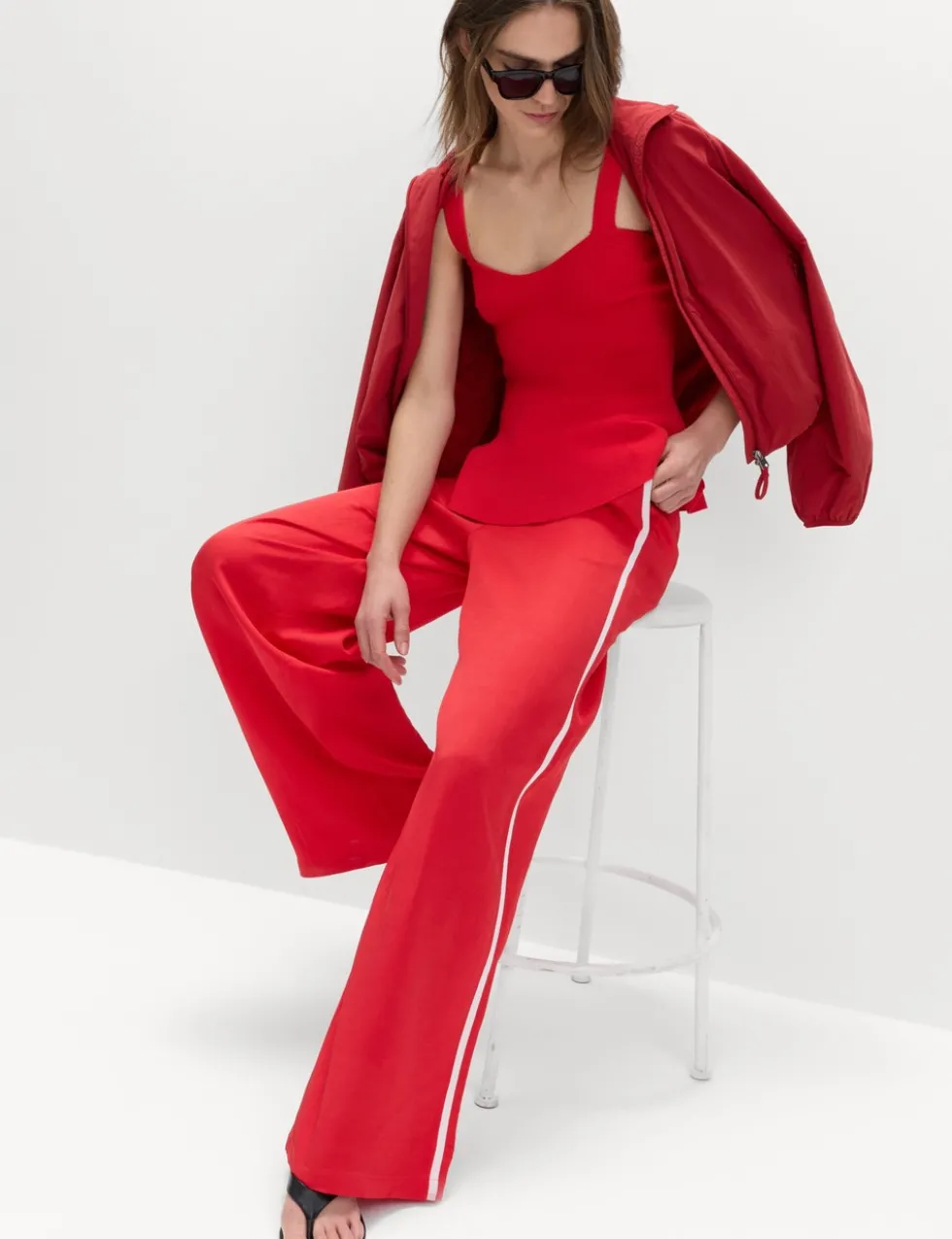 Side Stripe Wide Leg Trousers with Linen