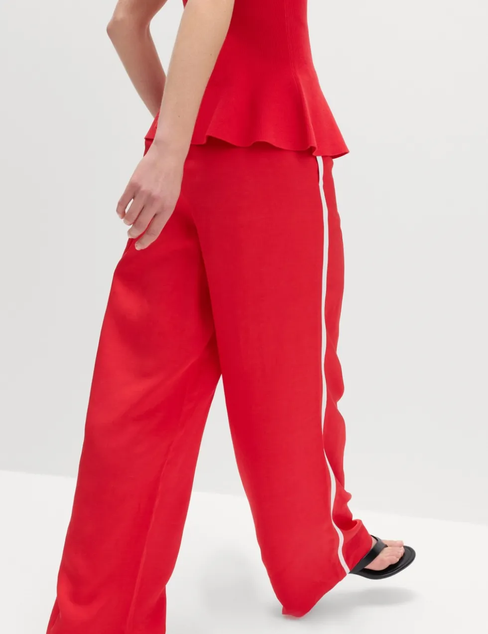 Side Stripe Wide Leg Trousers with Linen