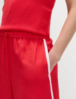 Side Stripe Wide Leg Trousers with Linen