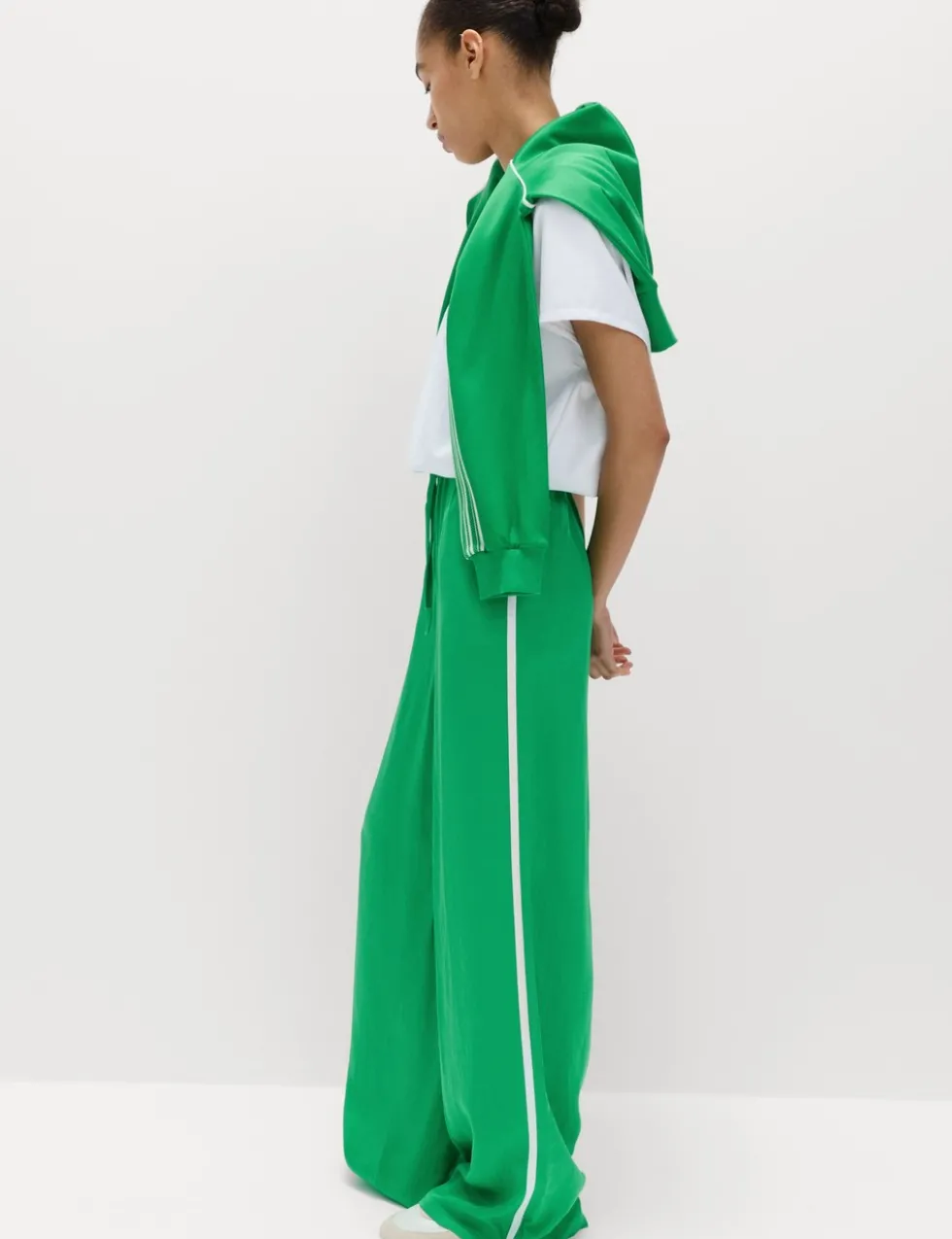 Side Stripe Wide Leg Trousers with Linen
