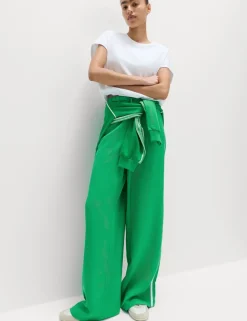Side Stripe Wide Leg Trousers with Linen