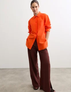 Silk Blend Collared Relaxed Shirt