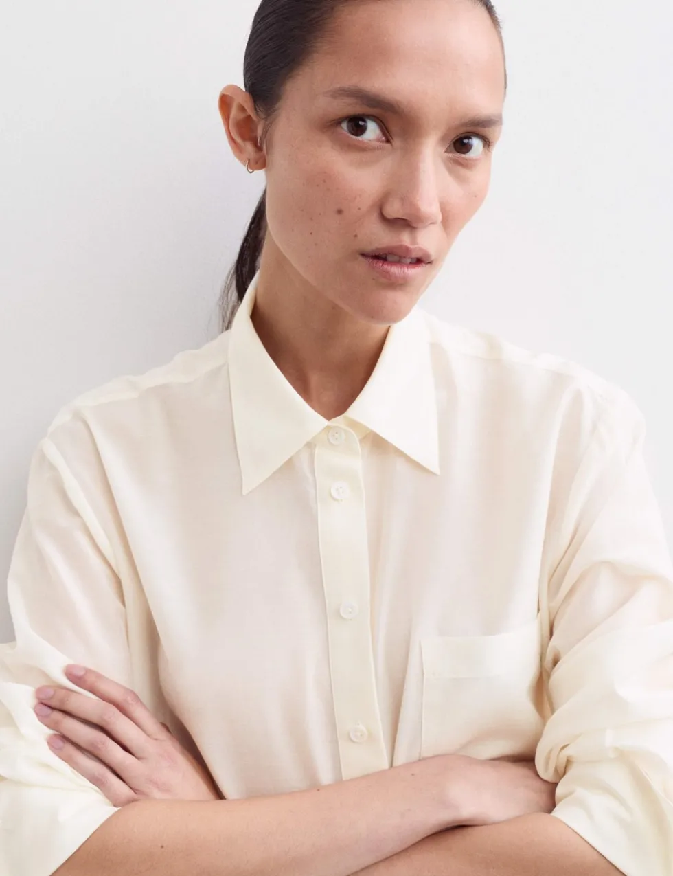 Silk Blend Collared Relaxed Shirt