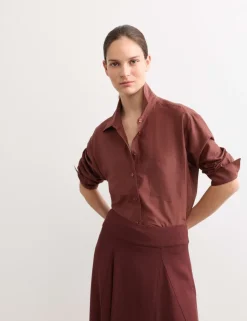 Silk Blend Collared Relaxed Shirt