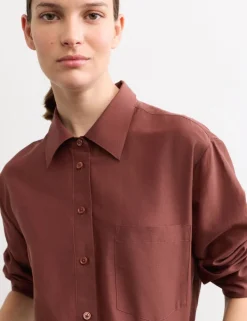 Silk Blend Collared Relaxed Shirt