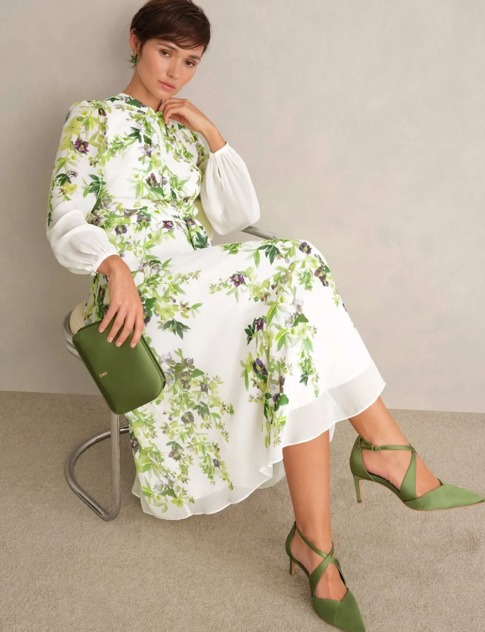Silk Floral Knee Length Shift Dress