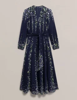 Silk Floral V-Neck Maxi Wrap Dress