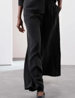 Silk Pull On Wide Leg Trousers