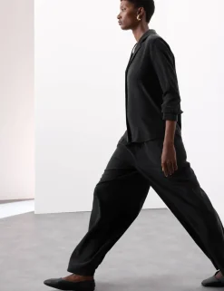 Silk Pull On Wide Leg Trousers