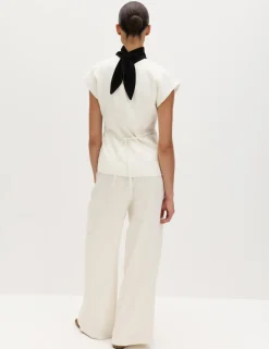 Single Pleat Wide Leg Trousers with Linen