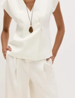 Single Pleat Wide Leg Trousers with Linen