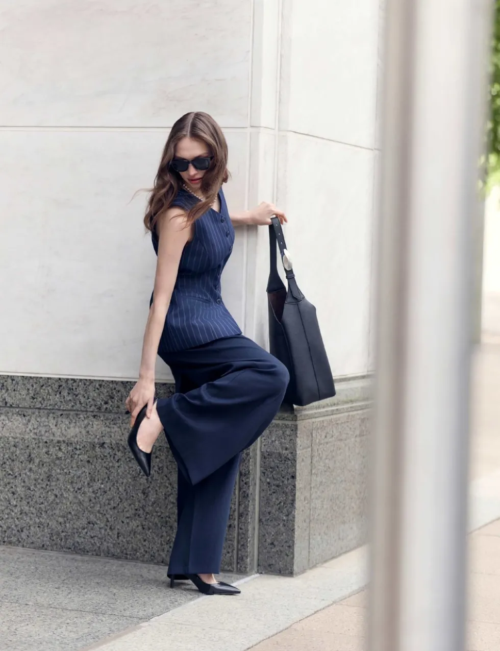 Single Pleat Wide Leg Trousers with Linen
