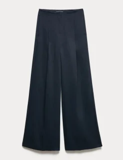 Single Pleat Wide Leg Trousers with Linen