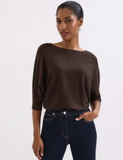 Slash Neck Batwing Sleeve Knitted Top