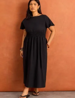 Slash Neck Midaxi Waisted Dress