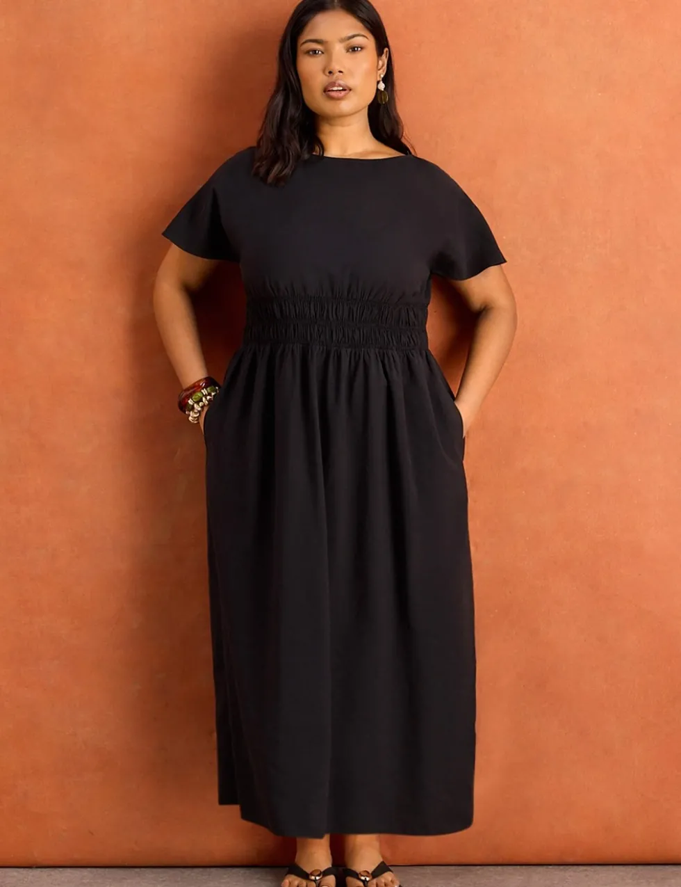 Slash Neck Midaxi Waisted Dress