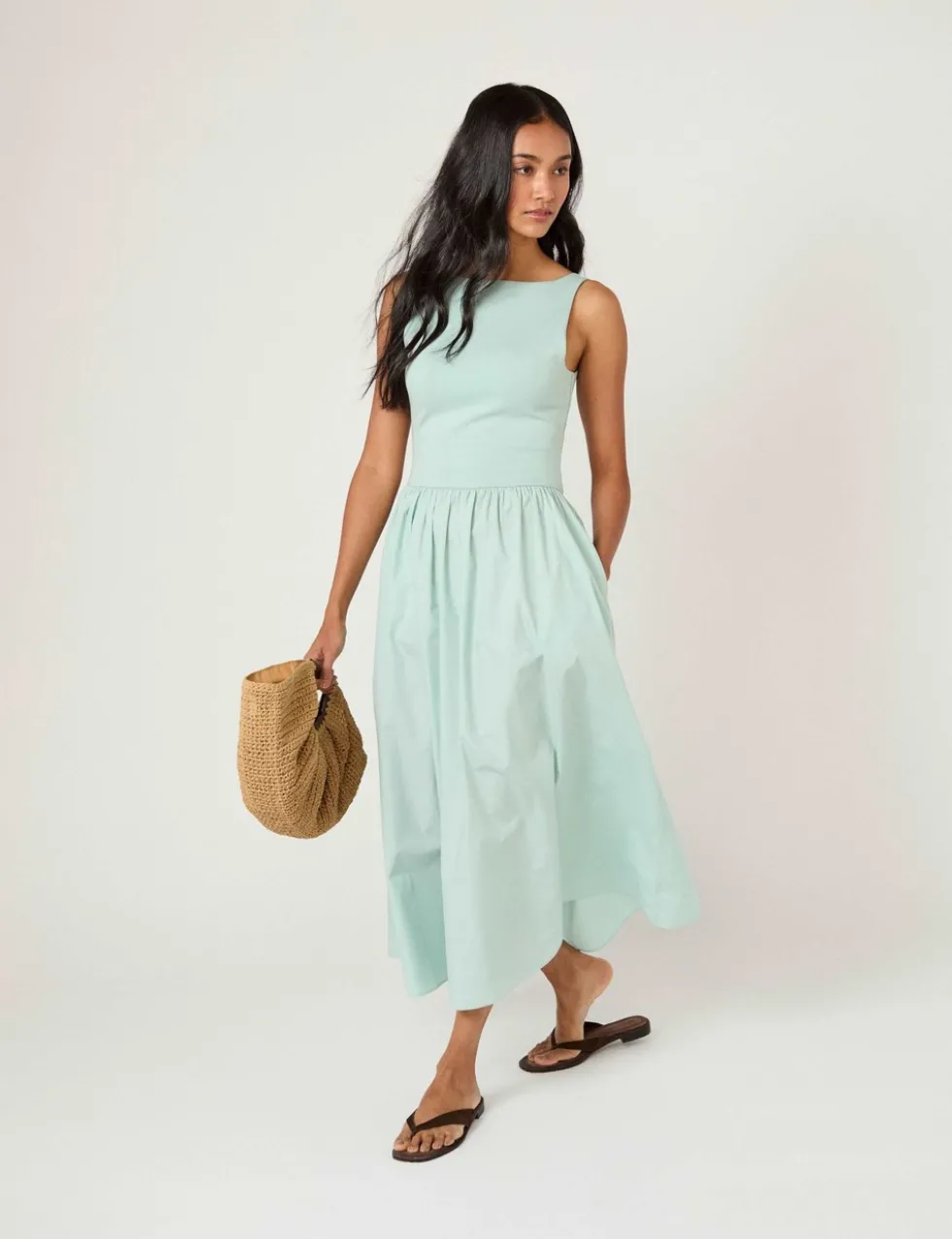 Slash Neck Midi Skater Dress