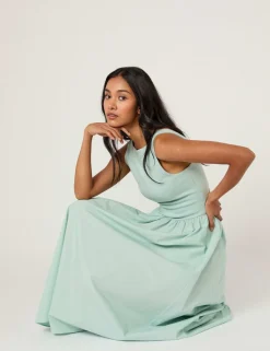 Slash Neck Midi Skater Dress