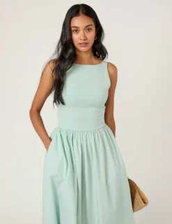 Slash Neck Midi Skater Dress
