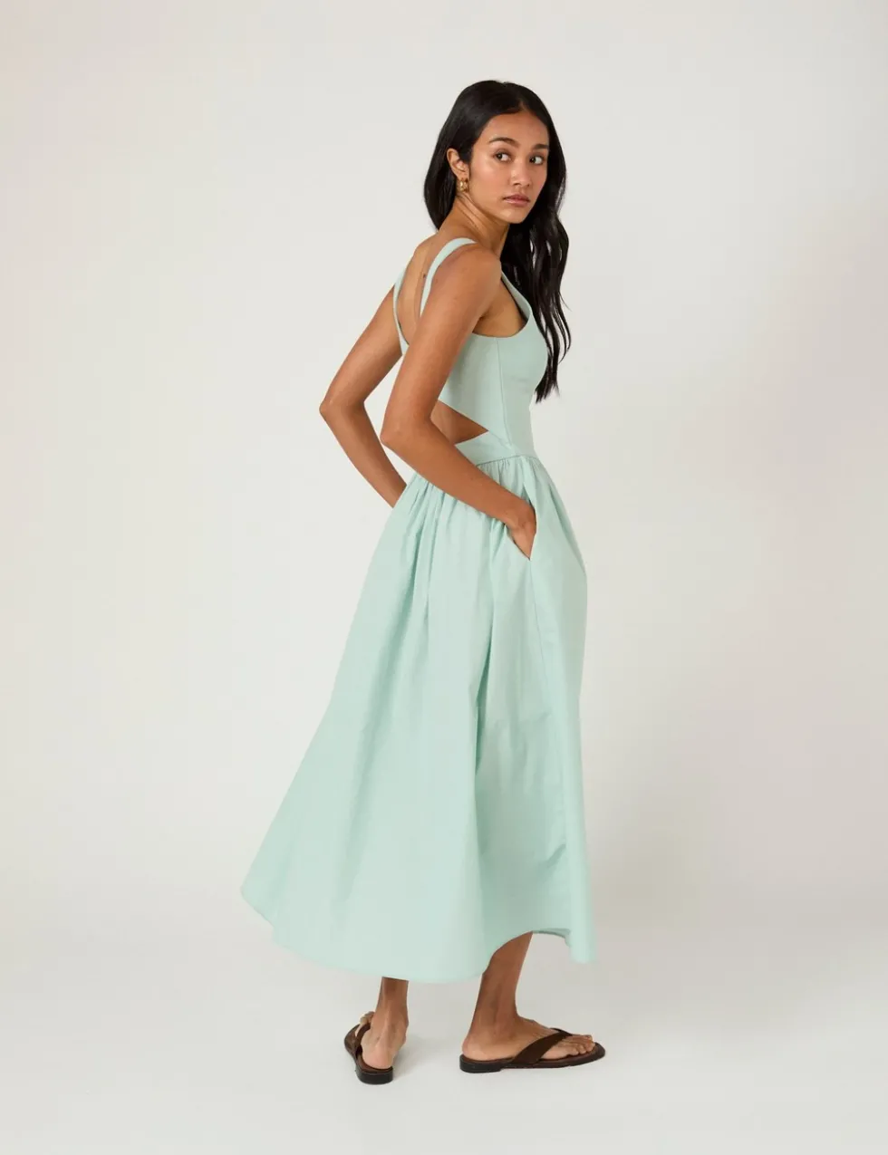 Slash Neck Midi Skater Dress