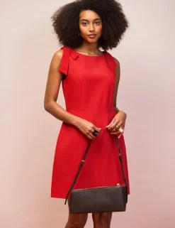 Slash Neck Mini Shift Dress with Linen