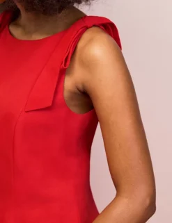Slash Neck Mini Shift Dress with Linen