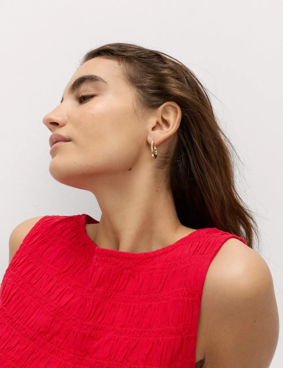 Slash Neck Shirred Top with Linen