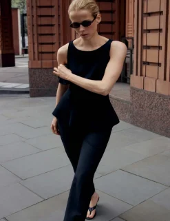 Slash Neck Sleeveless Peplum Top