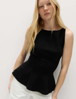 Slash Neck Sleeveless Peplum Top