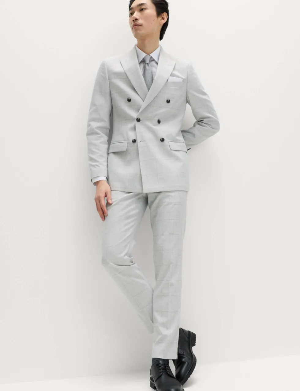 Slim Fit Check Double Breasted Suit Jacket