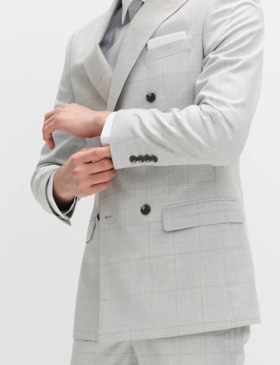 Slim Fit Check Double Breasted Suit Jacket