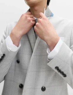 Slim Fit Check Double Breasted Suit Jacket