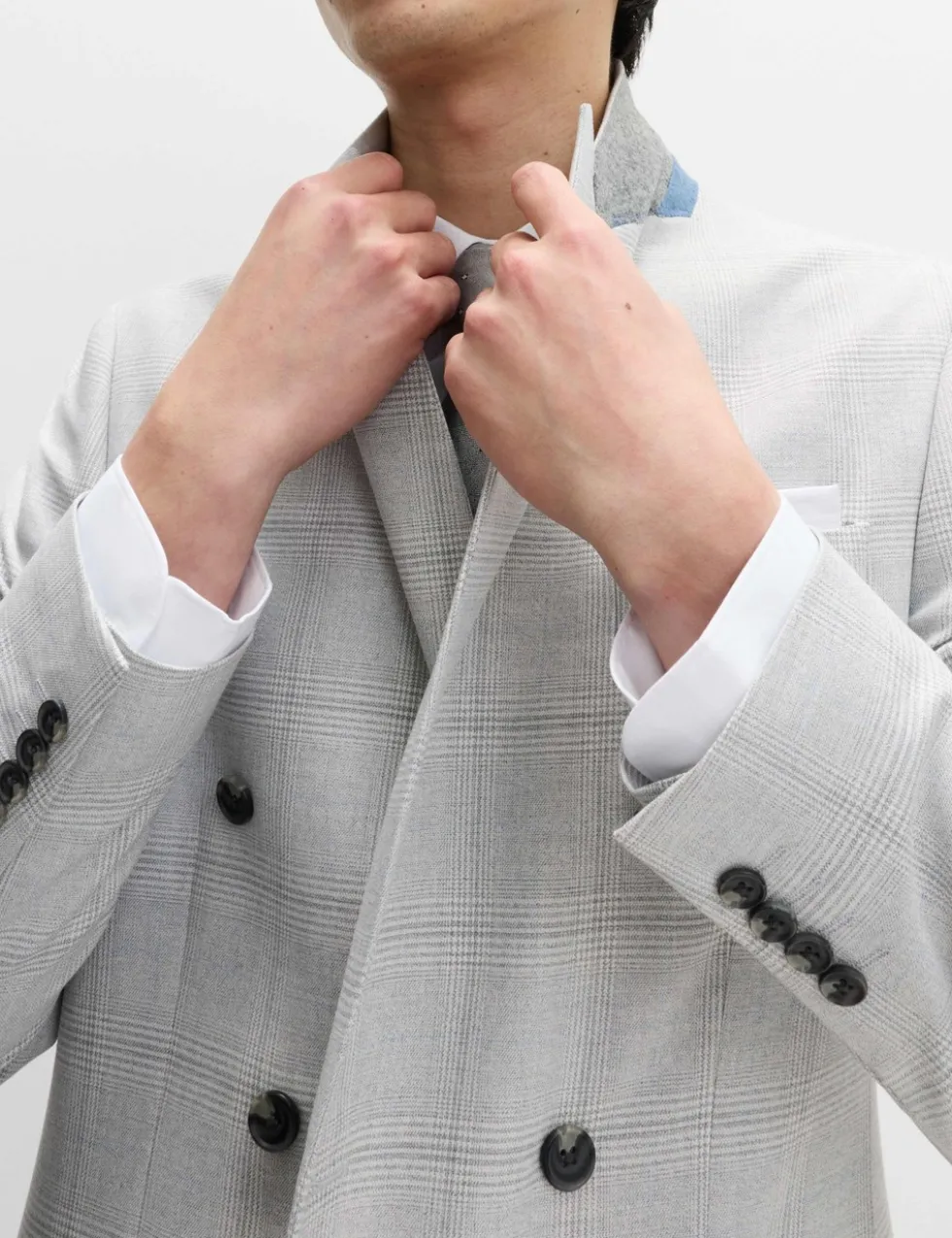 Slim Fit Check Double Breasted Suit Jacket