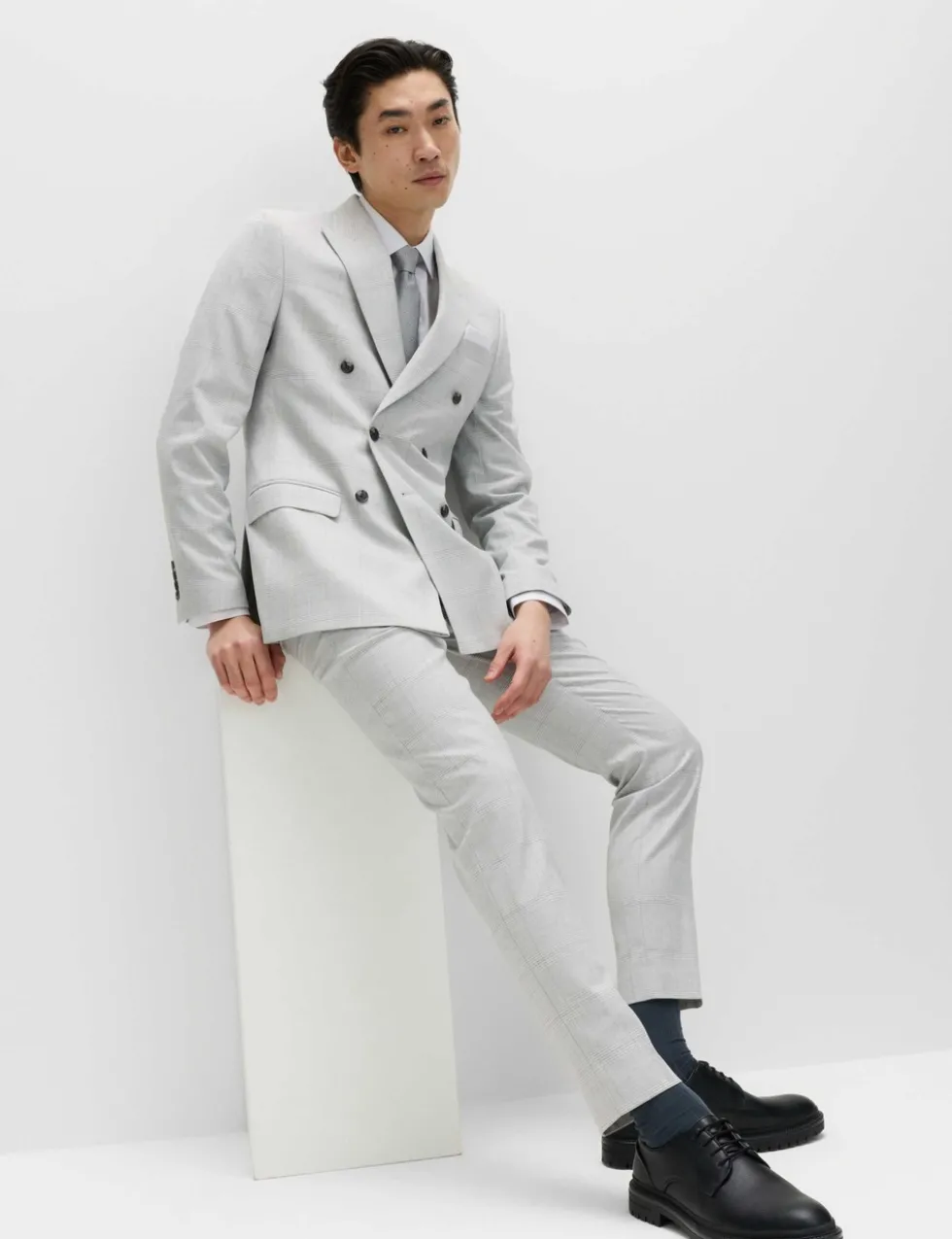 Slim Fit Check Double Breasted Suit Jacket